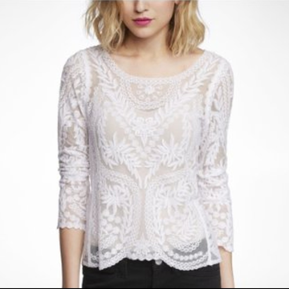 Express Chrochet/Lace 3/4 Sleeve Top - EUC XS